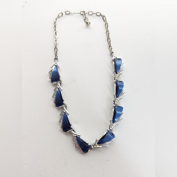 Vintage Arthur Pepper ART Thermoset Blue Silver Tone Choker Style Necklace - Picture 3 of 4